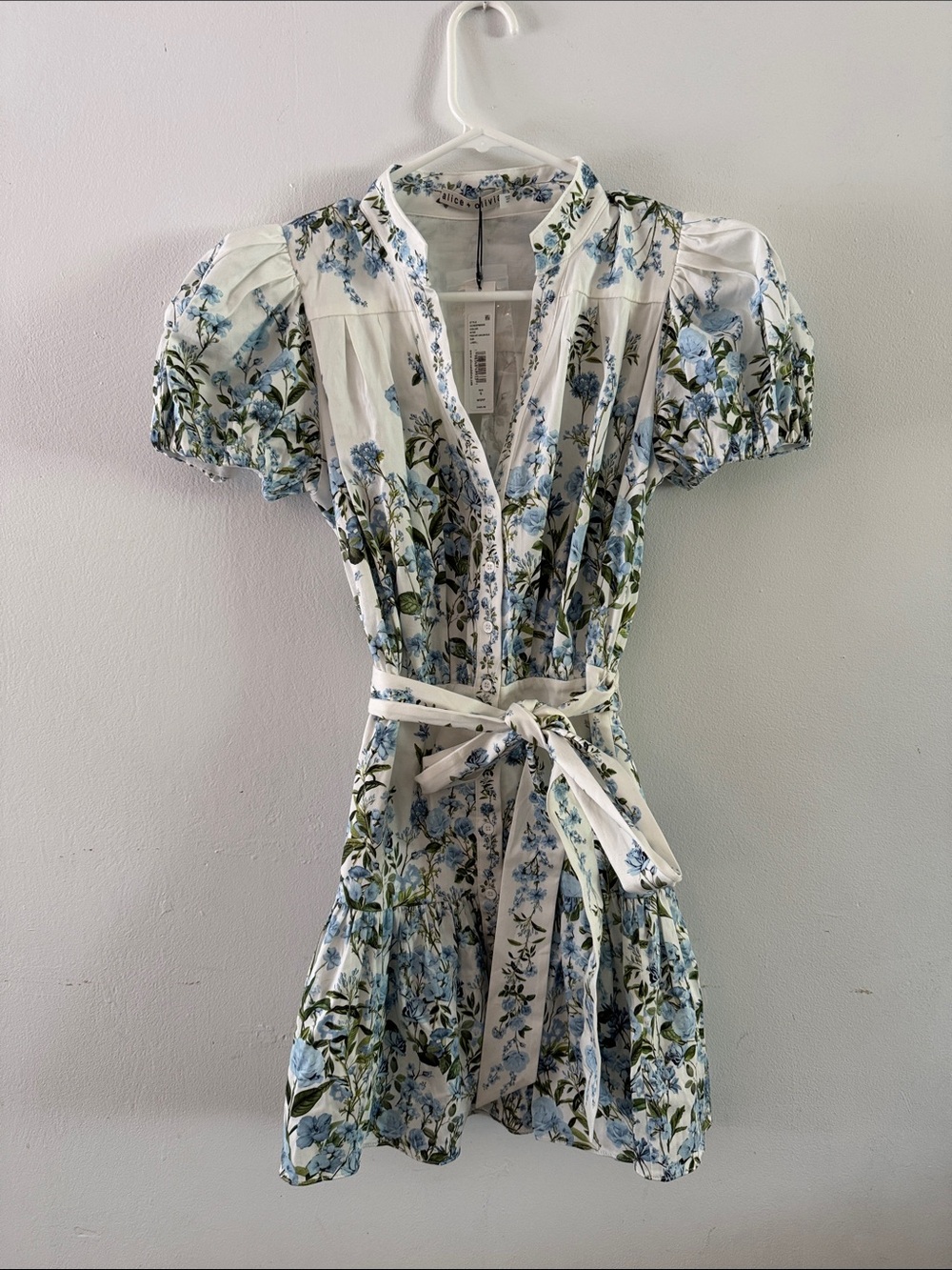 NWT Alice + Olivia Cora Short-Sleeve Tiered Mini Shirtdress Sz S